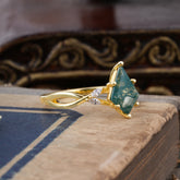 Nature Inspired Leaf Twisted Infinity Ring Kite Cut 2 Carat 6-Prong Natural Moss Agate Bridal Ring